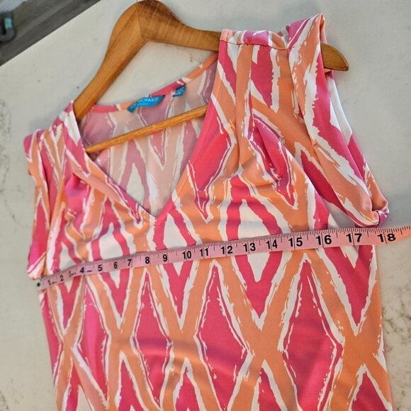 Tori Richard Honolulu Pink Orange Drawstring Waist Diamond Print Dress Size XS - Picture 8 of 12